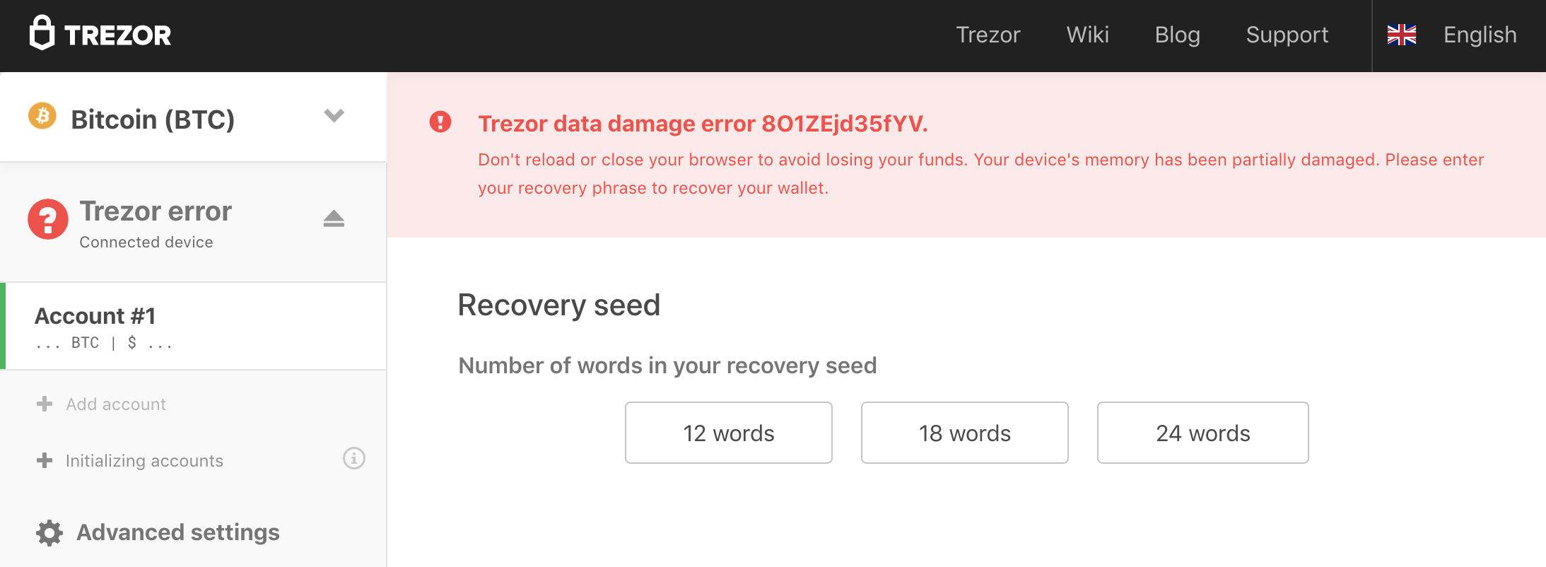 Trezor Hack Recovery Screen